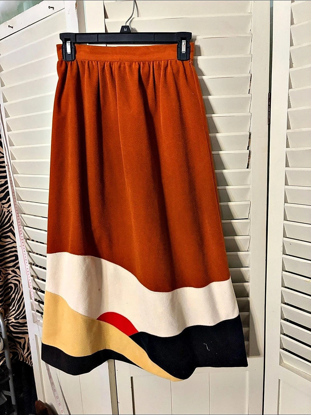 70s Vintage Vanity Fair Block Felt Midi Skirt